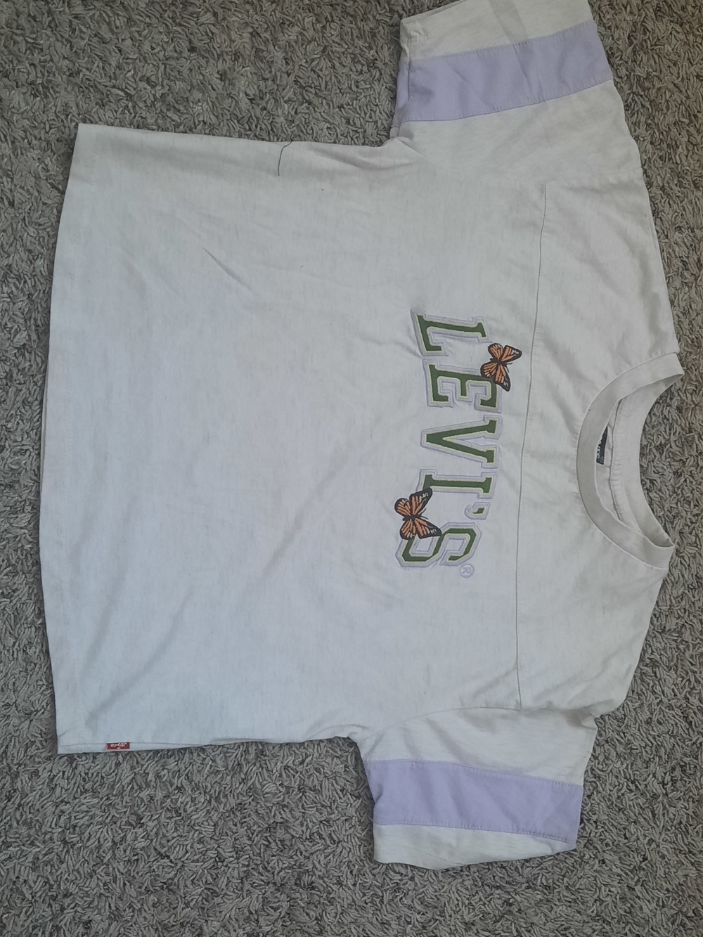 Levi's Kids White Tee with Lavender Stripe and Butterfly Logo